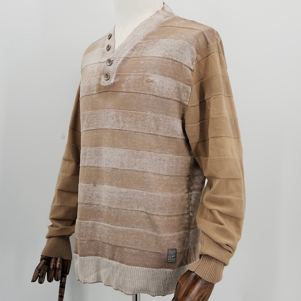 Mens A. Tiziano Wheat Tan Distressed Front Buttoned Sweater Size Large Gorp - Picture 3 of 14